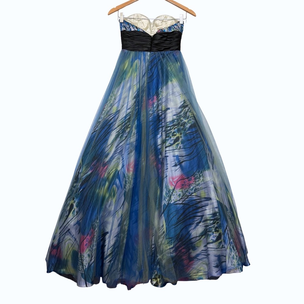 Cache Womens Y2K Prom Gown Size 0 Beaded Strapless Tulle Multicolor Fairycore - Picture 9 of 16